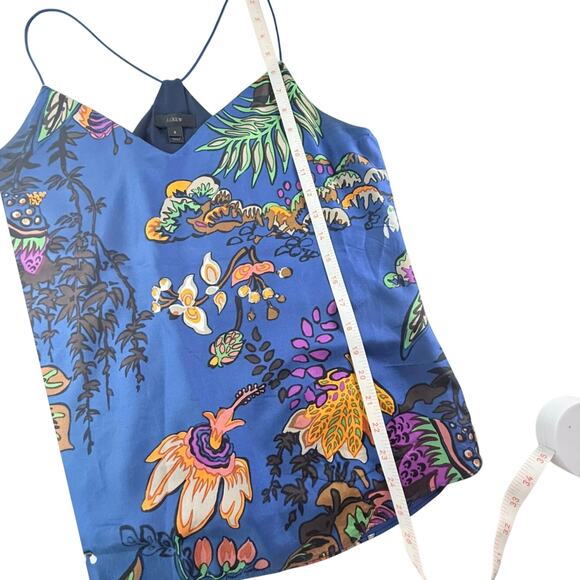 J. Crew Real Silk, Blue Tropical Pattern Strappy Tank - Picture 6 of 7